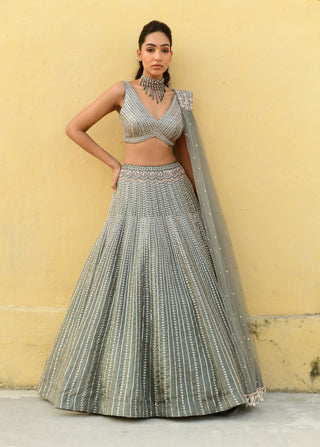 Chamee And Palak-Grace Green Embroidered Lehenga Set-INDIASPOPUP.COM