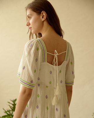 Be-Blu-Gracia White Cotton Embroidered Midi Dress-INDIASPOPUP.COM