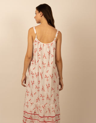 Be-Blu-Guilia Ivory Red Embroidered Midi Dress-INDIASPOPUP.COM