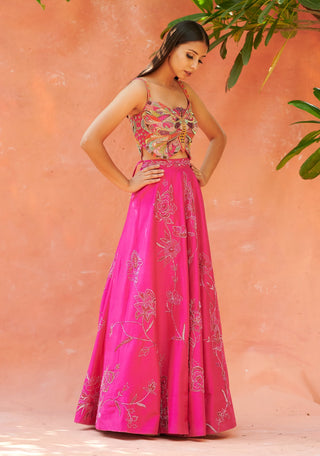 Aman Takyar-Hot Pink Embroidered Skirt Set-INDIASPOPUP.COM