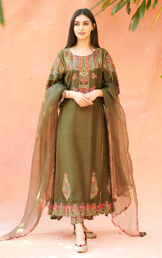Aman Takyar-Dark Green Embroidered Kurta Set-INDIASPOPUP.COM