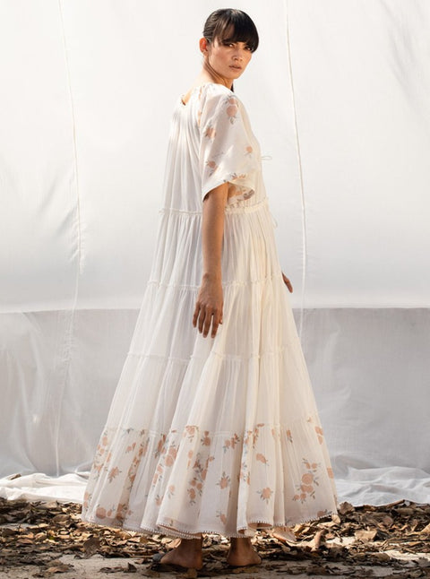 Khara Kapas-Ivory Tiered Maxi Dress-INDIASPOPUP.COM