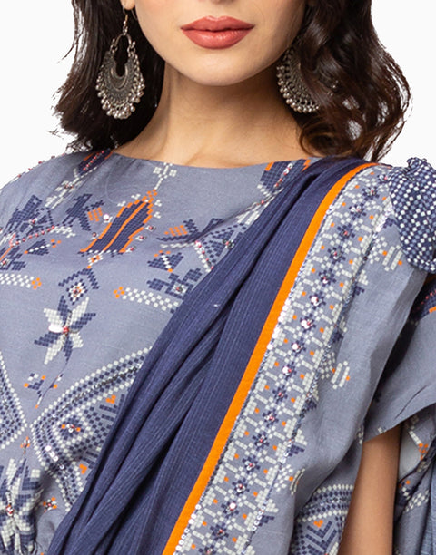 Soup By Sougat Paul-Powder Blue Saree And Top-INDIASPOPUP.COM