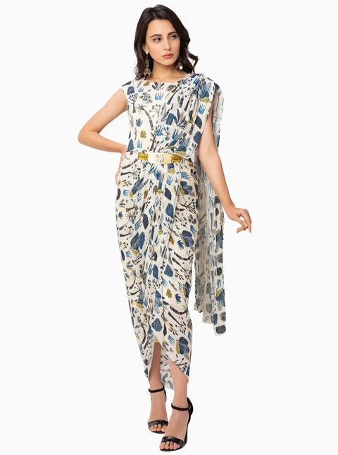 Soup By Sougat Paul-Offwhite Saree Dress-INDIASPOPUP.COM