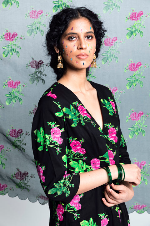 Label Earthen-Black Printed Mulmul Cotton Kurta Set-INDIASPOPUP.COM
