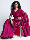 Label Earthen-Magenta Sangli Silk Printed Sari-INDIASPOPUP.COM