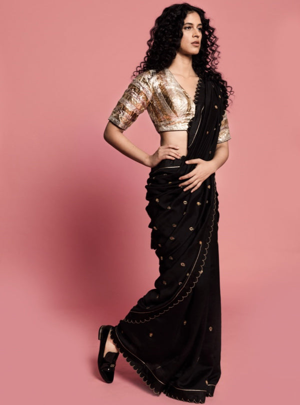 Label Earthen-Black Mirik Handwoven Silk Sari-INDIASPOPUP.COM