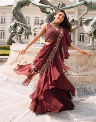 Purple Chiffon Ruffled Saree