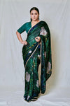 Deep Green Printed Saree With Unstitched Blouse