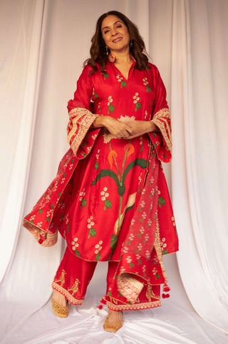 House Of Masaba-Red Spring Blossom Kurta Set-INDIASPOPUP.COM