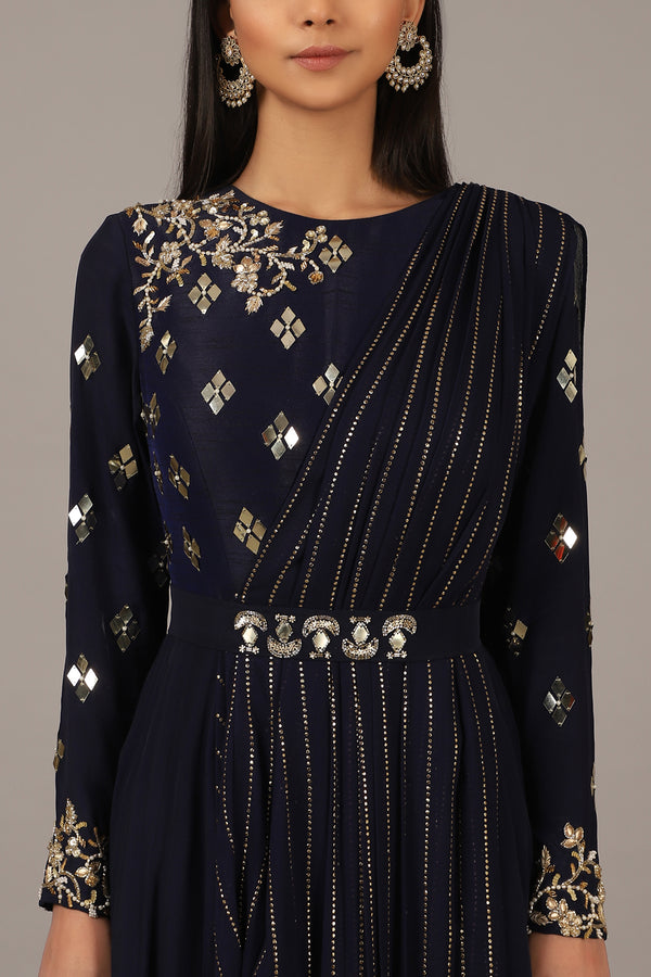Nidhika Shekhar-Royal Blue Gown With Belt-INDIASPOPUP.COM