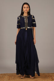 Nidhika Shekhar-Royal Blue Embellished Kurta Set-INDIASPOPUP.COM