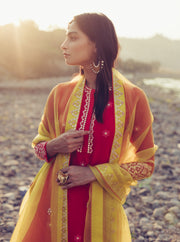 Madsam Tinzin-Poppy Red & Olive Short Kurta Set-INDIASPOPUP.COM