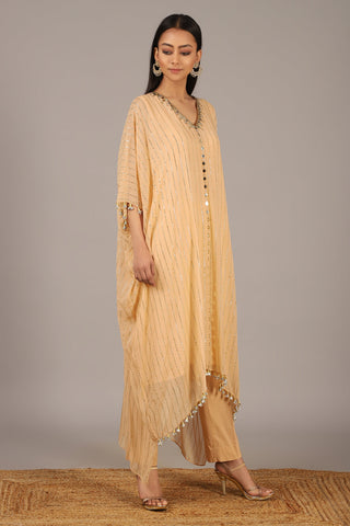 Nidhika Shekhar-Beige Kaftan With Tassels-INDIASPOPUP.COM