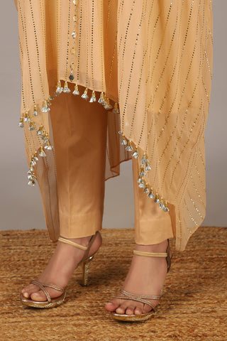 Nidhika Shekhar-Beige Kaftan With Tassels-INDIASPOPUP.COM