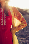 Madsam Tinzin-Poppy Red & Olive Short Kurta Set-INDIASPOPUP.COM
