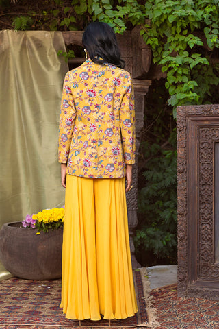 Chhavvi Aggarwal-Yellow Blazer With Crop Top & Palazzo-INDIASPOPUP.COM
