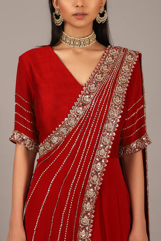 Nidhika Shekhar-Red Draped Anarkali-INDIASPOPUP.COM