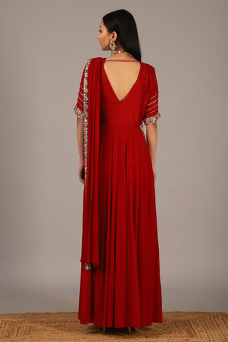 Nidhika Shekhar-Red Draped Anarkali-INDIASPOPUP.COM