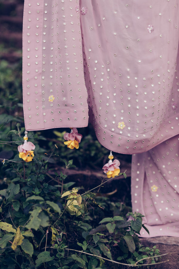 Madsam Tinzin-Mauve & Yellow Saree With Blouse-INDIASPOPUP.COM