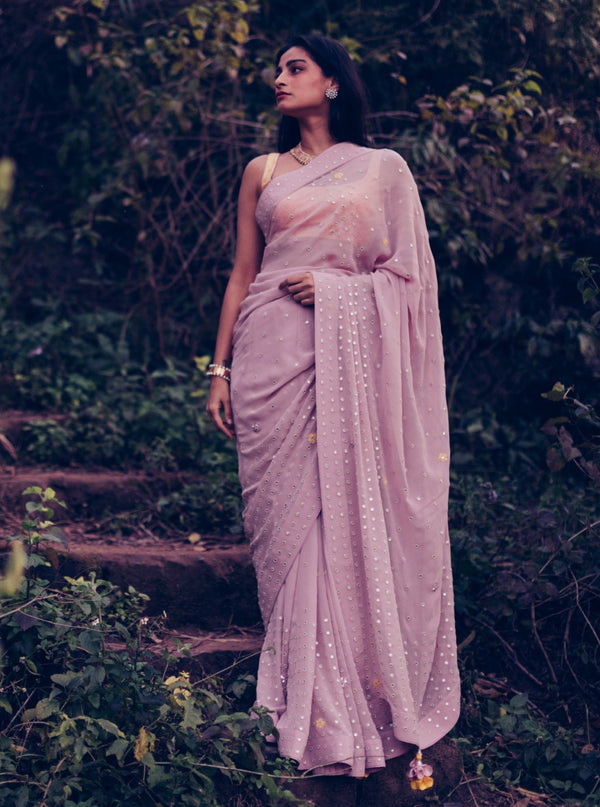 Madsam Tinzin-Mauve & Yellow Saree With Blouse-INDIASPOPUP.COM
