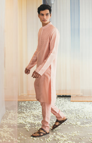 Madsam Tinzin-Dull Pink Kurta With Pants-INDIASPOPUP.COM