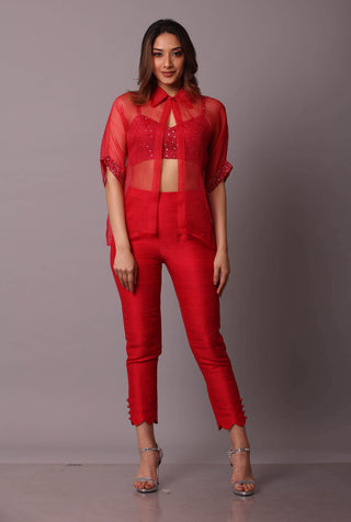 Disha Patil-Red Shirt With Bustier And Pant-INDIASPOPUP.COM