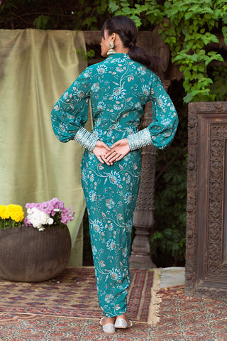 Chhavvi Aggarwal-Teal Draped Dress-INDIASPOPUP.COM