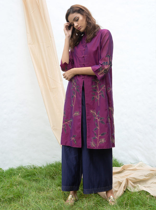 Wine & Navy Wisteria Kurta Set