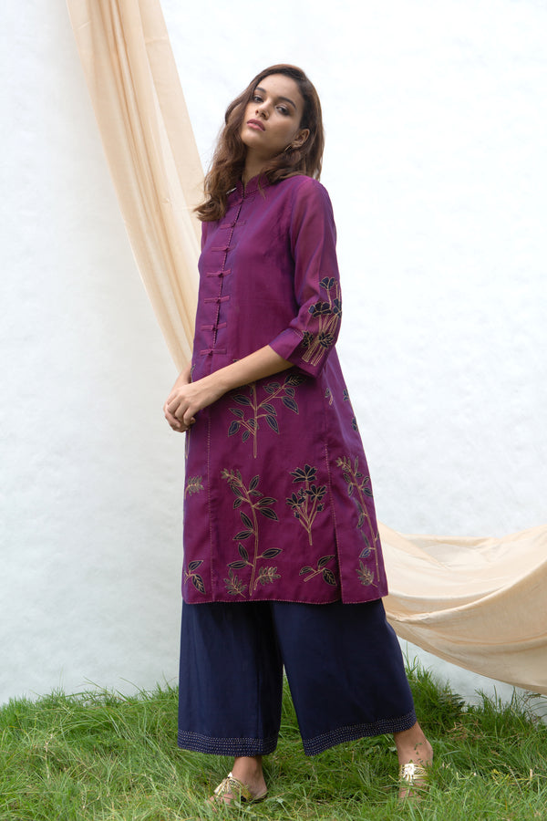 Wine & Navy Wisteria Kurta Set