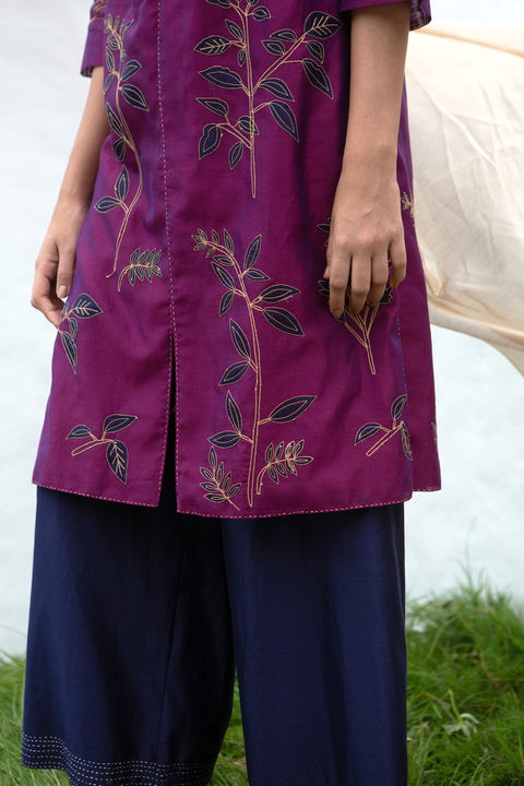 Wine & Navy Wisteria Kurta Set