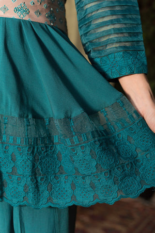 Chhavvi Aggarwal-Teal Tunic With Dhoti & Attached Dupatta-INDIASPOPUP.COM