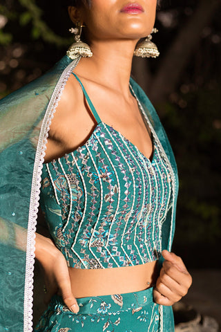 Chhavvi Aggarwal-Teal Sharara Crop Blouse & Dupatta-INDIASPOPUP.COM