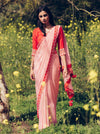 Madsam Tinzin-Pyazi Pink & Poppy Red Saree With Blouse-INDIASPOPUP.COM