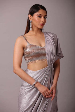 Disha Patil-Silver Shimmer Sari Set-INDIASPOPUP.COM