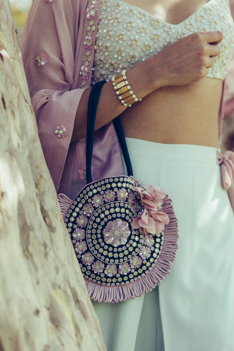 Madsam Tinzin-Eggshell Blue & Mauve Cape With Pants-INDIASPOPUP.COM