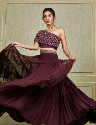 Charu & Vasundhara-Purple Lehenga Set With Embroidered Belt-INDIASPOPUP.COM