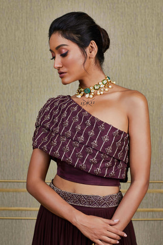 Charu & Vasundhara-Purple Lehenga Set With Embroidered Belt-INDIASPOPUP.COM