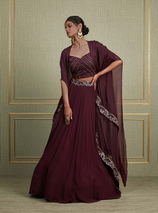 Charu & Vasundhara-Purple Kimono With Skirt And Blouse-INDIASPOPUP.COM