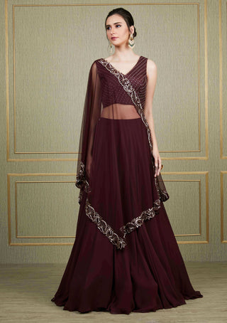 Charu & Vasundhara-Purple Georgette Lehenga Set-INDIASPOPUP.COM