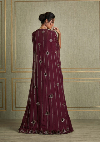 Charu & Vasundhara-Purple Layered Kimono With Skirt And Embroidered Bustier-INDIASPOPUP.COM