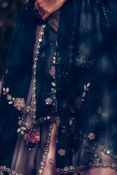 Madsam Tinzin-Forest Green & Mauve Lehenga Set-INDIASPOPUP.COM