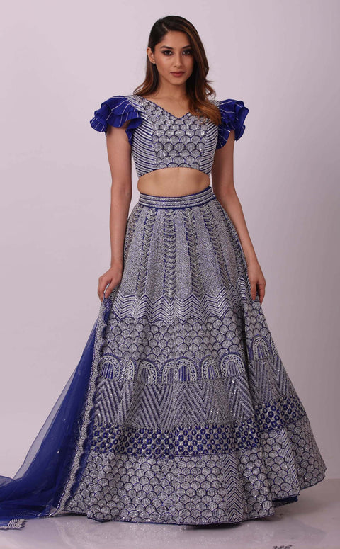 Midnight Blue Lehenga Skirt & Blouse | Indian fashion dresses, Blue lehenga,  Indian designer outfits
