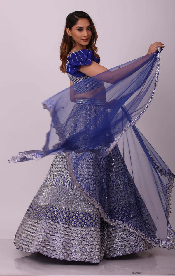 Buy Blue Chiffon Embroidery Zari Asymmetric Mirror Lehenga And Blouse Set  For Women by Seema Thukral Online at Aza Fashions.