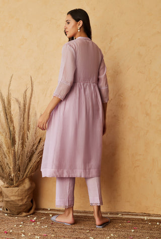 Begum Pret-Pastel Lilac Meadow Kurta With Pants-INDIASPOPUP.COM