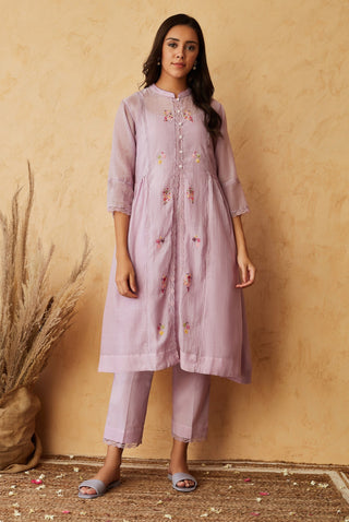 Begum Pret-Pastel Lilac Meadow Kurta With Pants-INDIASPOPUP.COM