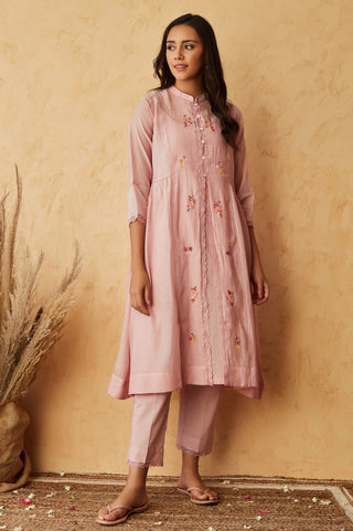 Begum Pret-Seashell Pink Meadow Kurta With Pants-INDIASPOPUP.COM