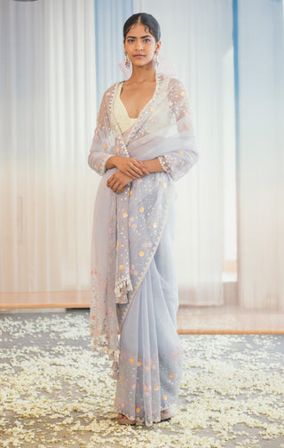 Madsam Tinzin-Misty Blue Embroidered Saree Set-INDIASPOPUP.COM