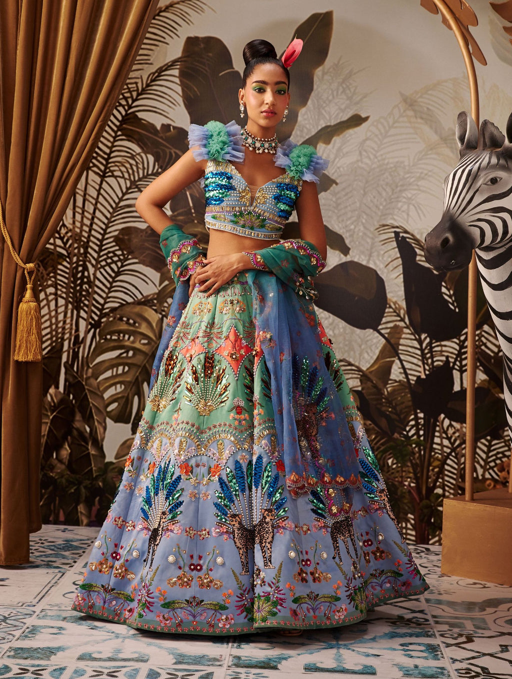 Payal And Zinal | Pastel Turquoise Lehenga Set | INDIASPOPUP.COM