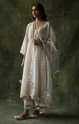 Begum Pret-Ivory Bahaar A-Line Cut Kurta Set-INDIASPOPUP.COM